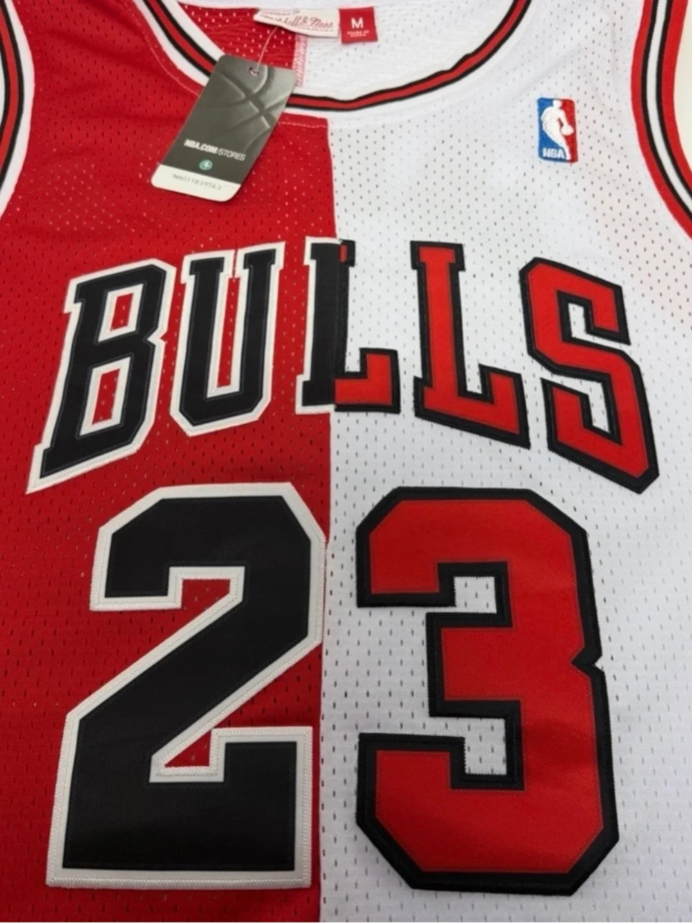 Mitchell & Ness Chicago Bulls Red White Split Michael Jordan #23 Jersey - Picture 5 of 6